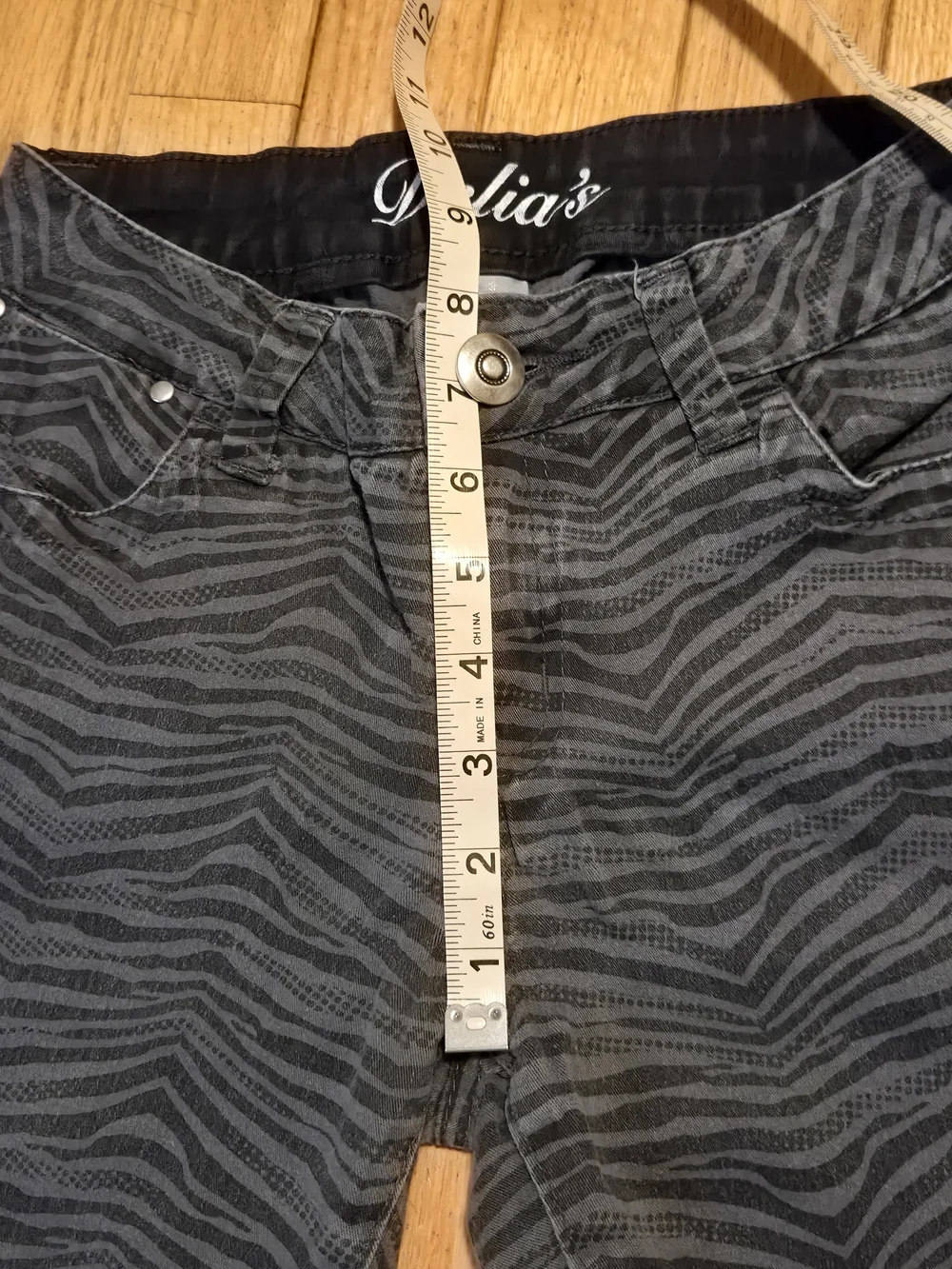 dELiA*s ​Zebra Print Pants Size 3 Black Gray Stretch Denim Y2K Animal Print